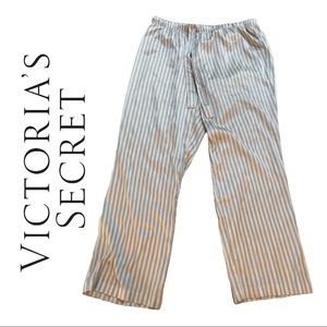 Victoria’s Secret Striped Grey Silver silky pajama pants elastic waist size L